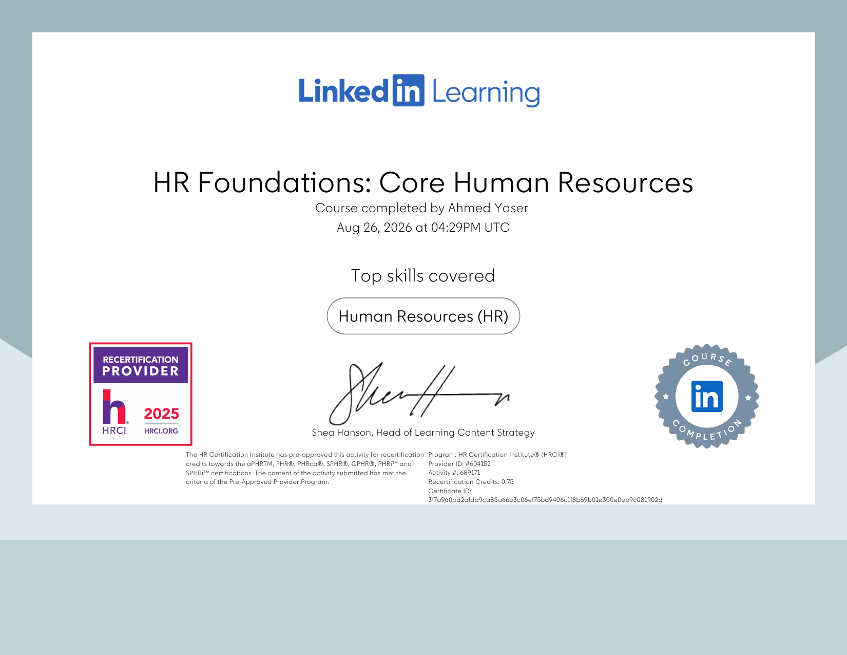 HR Foundations: Core Human Resources — HRCI Credits — HR Certification Institute (HRCI) certificate