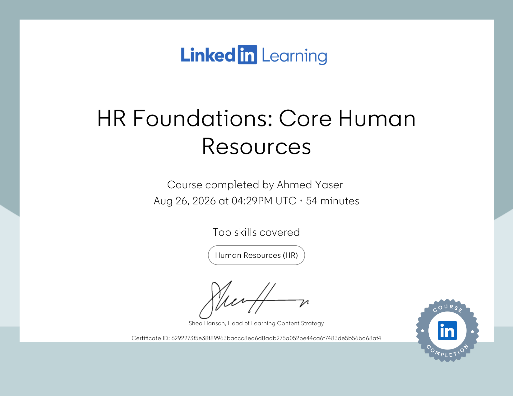 HR Foundations: Core Human Resources — LinkedIn Learning certificate